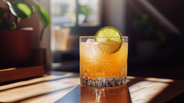 Celebrate National Vodka Day with a refreshing drink featuring lime and ice in a cozy setting - Powered by Adobe