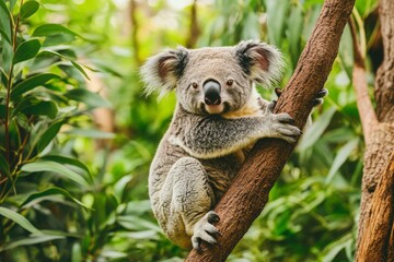 Fototapeta premium Koala Sitting On a Tree Branch in a Lush Forest