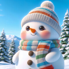 Cute cartoon snowman. AI