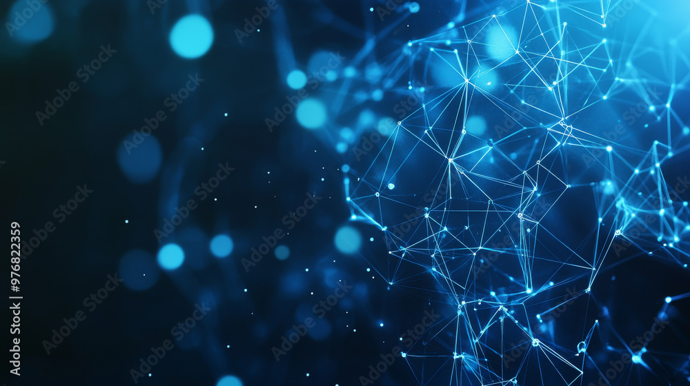 Poster abstract blue polygonal background featuring interconnected dots and lines. conceptual design for da