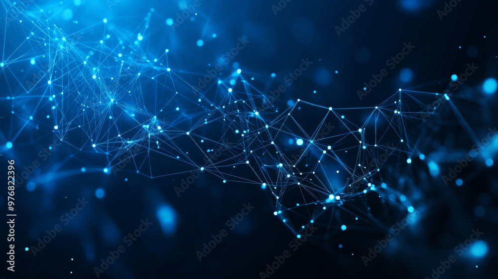 Poster abstract blue polygonal background featuring interconnected dots and lines. conceptual design for da