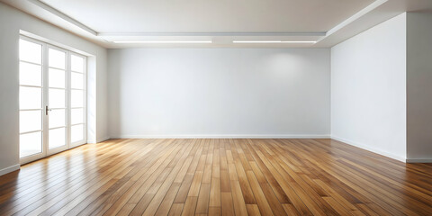 Fototapeta premium White empty room with wooden floor for product display, white, empty, room, product display, concepts, wooden floor
