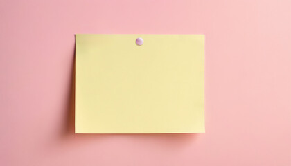Yellow note paper stick on a pink wall background, minimalist style.