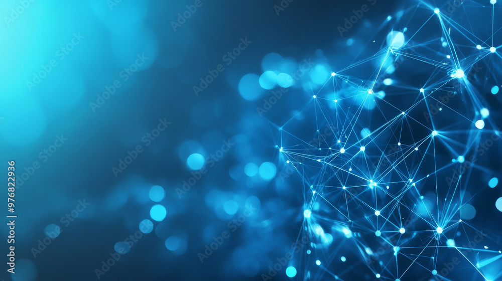 Poster abstract blue polygonal background featuring interconnected dots and lines. conceptual design for da