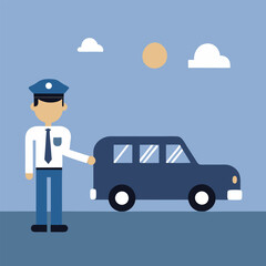 traffic police stop the car coming and ambulance.