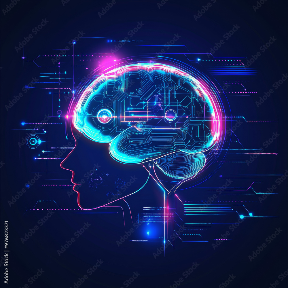 Poster abstract digital technology background for artificial intelligence (ai) featuring a digital brain, f