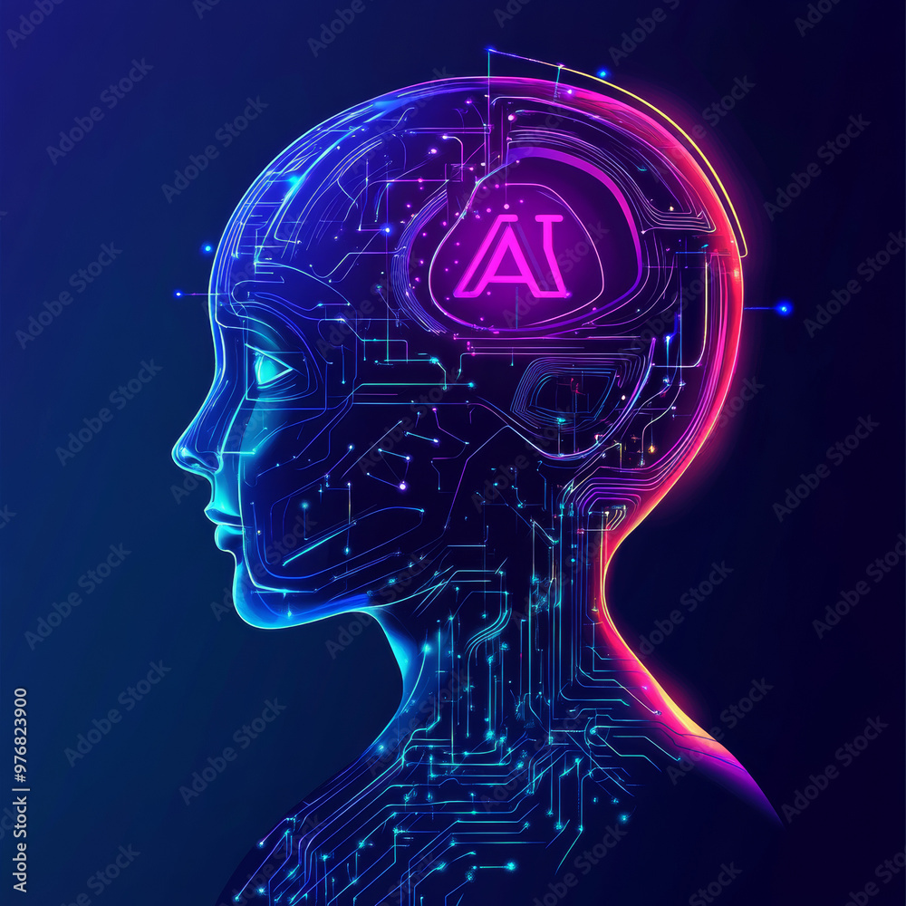 Poster abstract digital technology background for artificial intelligence (ai) featuring a digital brain, f