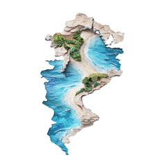 Aerial view of a tropical island with white sand beaches and clear blue waters