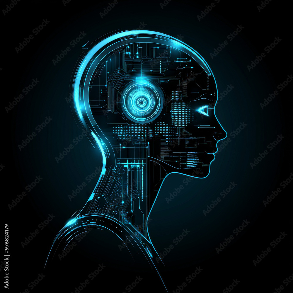 Poster abstract digital technology background for artificial intelligence (ai) featuring a digital brain, f