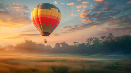 Naklejka premium Empty basket hot air balloon morning