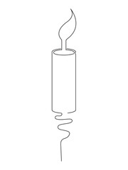 Line art hand drawn lighted candle isolated on white background (backdrop). Holidays. Objects. Celebration. Vector illustration.