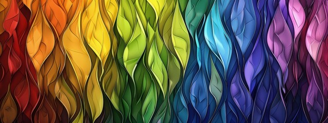 Colorful abstract background with swirling lines and waves in vibrant shades of yellow, orange, green, and blue, creating a seamless and decorative texture for art and design