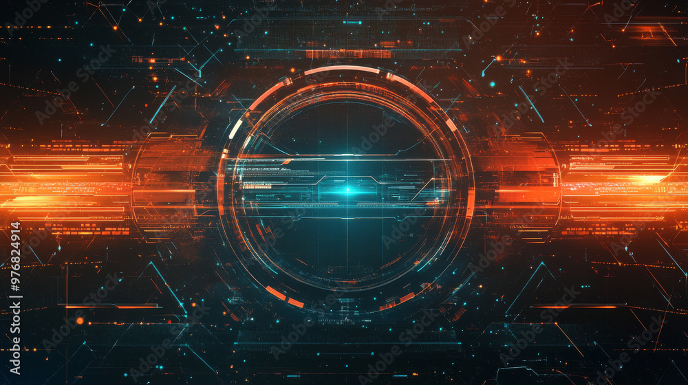 Poster abstract hud sci-fi display with a tech frame and digital interface elements, showcasing futuristic 