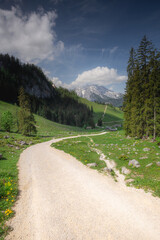 Mountain valley with tracks near Jenner mount in Berchtesgaden National Park