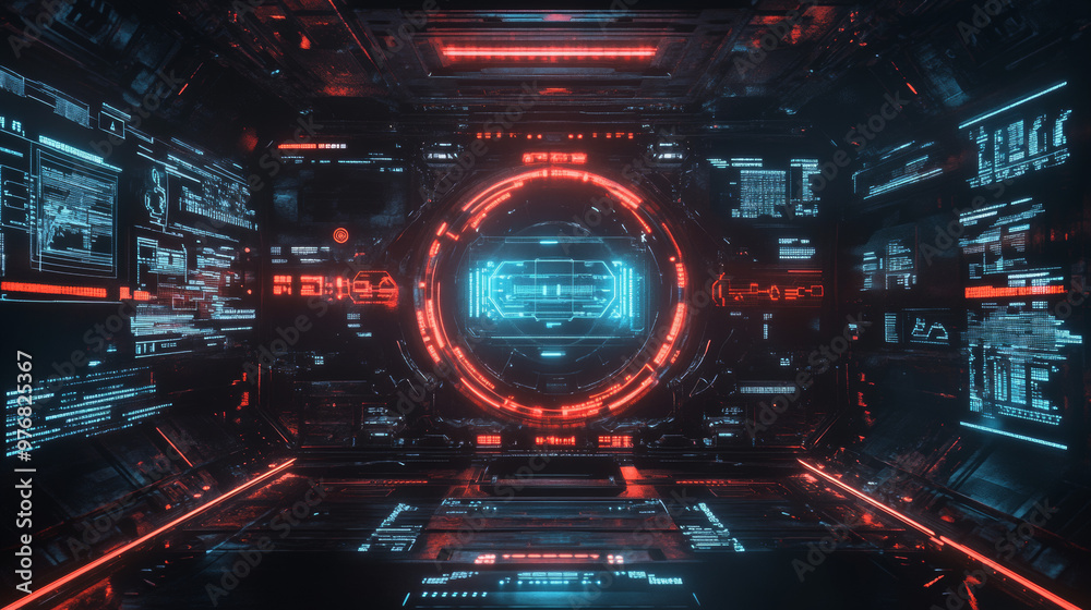Poster abstract hud sci-fi display with a tech frame and digital interface elements, showcasing futuristic 