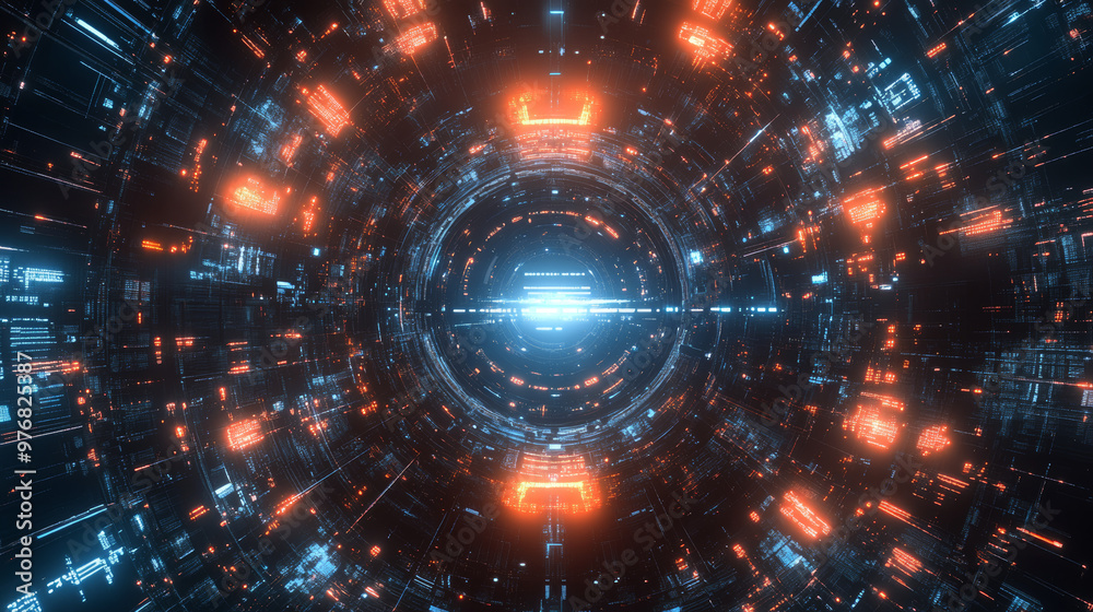 Poster abstract hud sci-fi display with a tech frame and digital interface elements, showcasing futuristic 