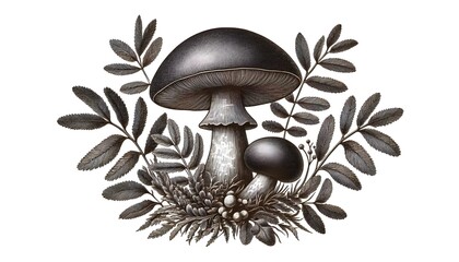 vintage engraved mushroom isolated on white background