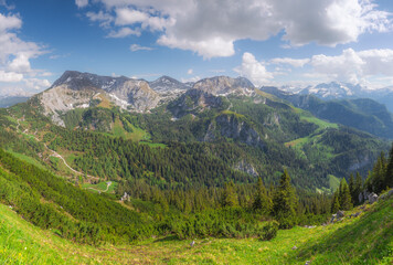 Mountain valley with tracks near Jenner mount in Berchtesgaden National Park