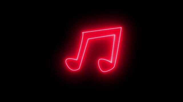  Glowing music notes icon .Vibrant red glowing neon-effect musical symbol and resembling a note icon.