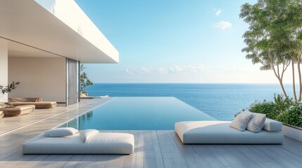 Fototapeta premium Modern Infinity Pool and Patio with Ocean View