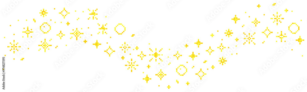Sticker pixel star retro 8 bit sparkle wavy border seamless frame. shiny game pixel art effect set. firework