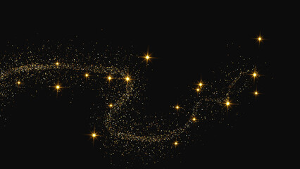 Gold glittering confetti wave and stardust