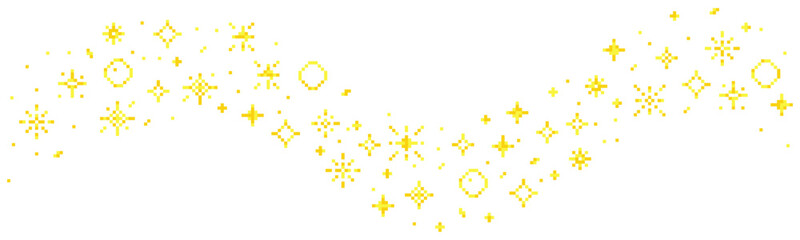 Pixel star retro 8 bit sparkle wavy border seamless frame. Shiny game pixel art effect set. Firework burst, space decoration. 90s aesthetics, y2k 
