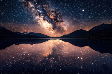 Mesmerizing Milky Way Reflected in Serene Mountain Lake at Dusk