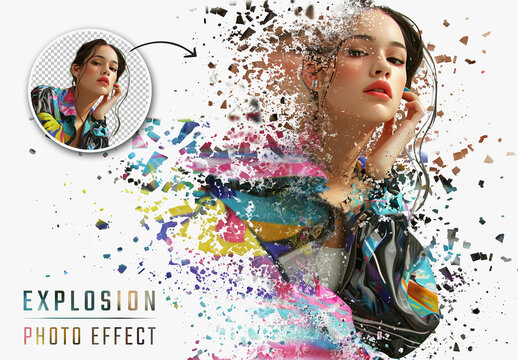 Dispersion Explosion Photo Effect Mockup