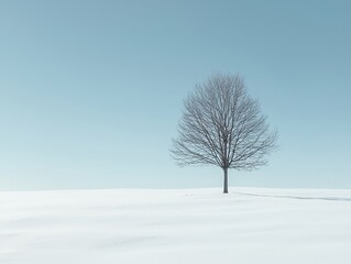 Fototapeta premium Solitary Tree in a Serene Winter Landscape