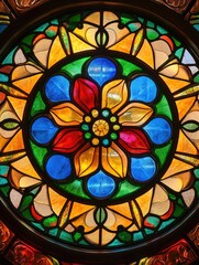 Stained glass window with flower