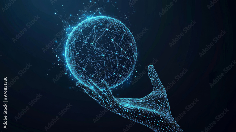 Poster ai artificial intelligence logo held in a hand, representing artificial intelligence and machine lea