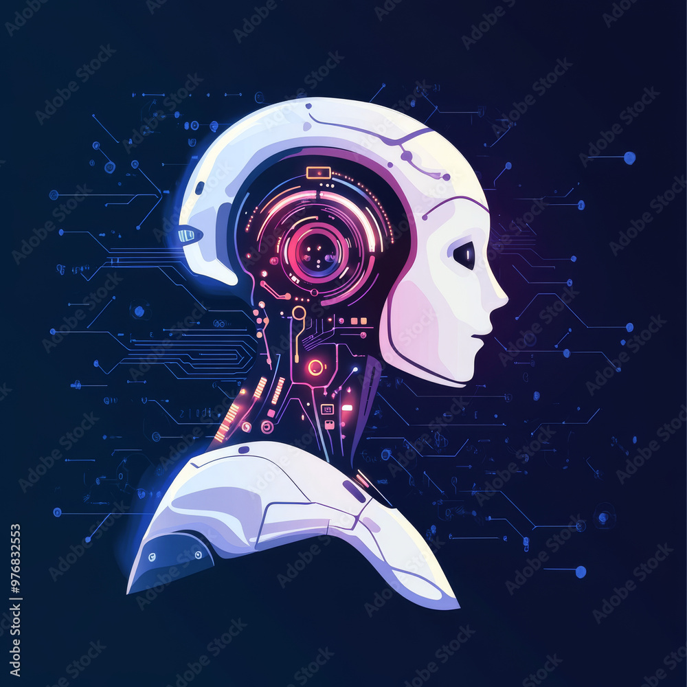Poster background concept of ai learning and artificial intelligence featuring an assistant robot, machine 