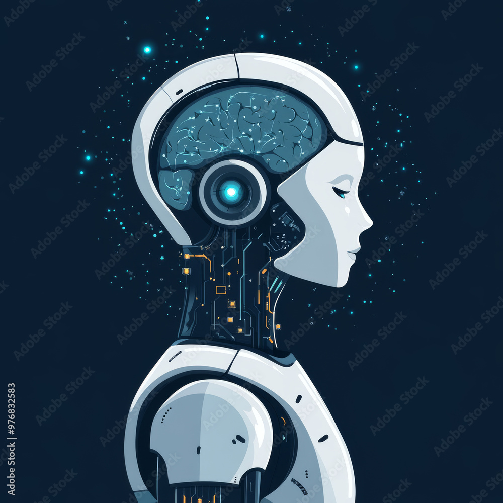Poster background concept of ai learning and artificial intelligence featuring an assistant robot, machine 
