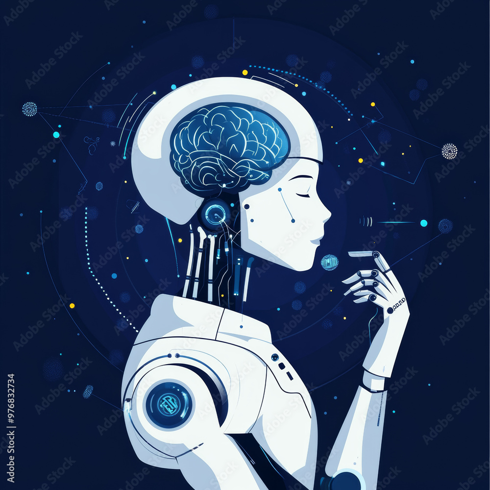 Poster background concept of ai learning and artificial intelligence featuring an assistant robot, machine 