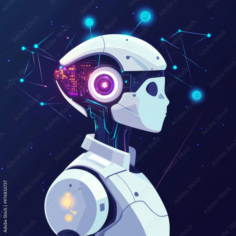 Poster background concept of ai learning and artificial intelligence featuring an assistant robot, machine 
