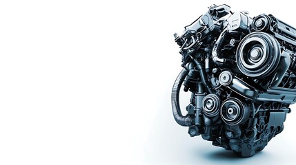 Powerful Car Engine  Isolated on White Background