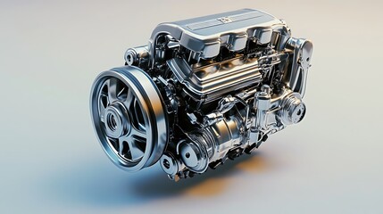 Shiny Chrome Car Engine Isolated On White Background