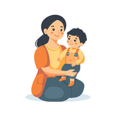 A woman taking care of a child