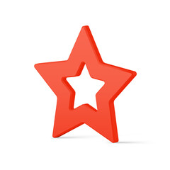 Obraz premium Luxury red star frame isometric symbol of award, achievement jewelry 3d template vector illustration. Bright glossy expensive Christmas tree bauble realistic toy decorative design isolated