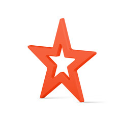 Luxury red star frame isometric symbol of award, achievement jewelry 3d template vector illustration. Bright glossy expensive Christmas tree bauble realistic toy decorative design isolated