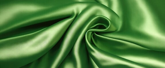 Fototapeta premium Luxurious Green Silk Fabric with Elegant Rich Folds