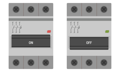Circuit breaker electrical device for DIN rail mounting. Vector image for electric illustrations or control schemas