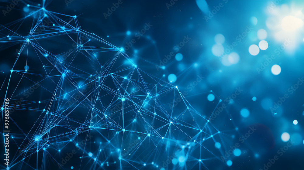 Wall mural abstract illustration featuring plexus blue geometrical shapes representing connection and web conce
