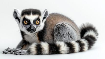 a lemur catta with its distinctive ringed tail, sitting or climbing in a natural pose