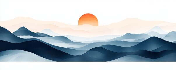 Minimalist Modern Line Art Prints of Abstract Mountains and Contemporary Landscapes