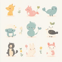 Obraz premium Cute Cartoon Animal Characters Set