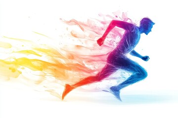 Energetic Abstract Illustration of Running Man in Vibrant Colors on White Background - Dynamic Movement Concept