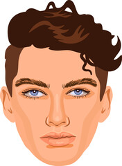 Handsome young man with trendy hairstyle. Detailed avatar of blue eyed male. 