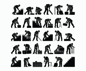 Construction worker EPS vector silhouette illustration template on a white background
